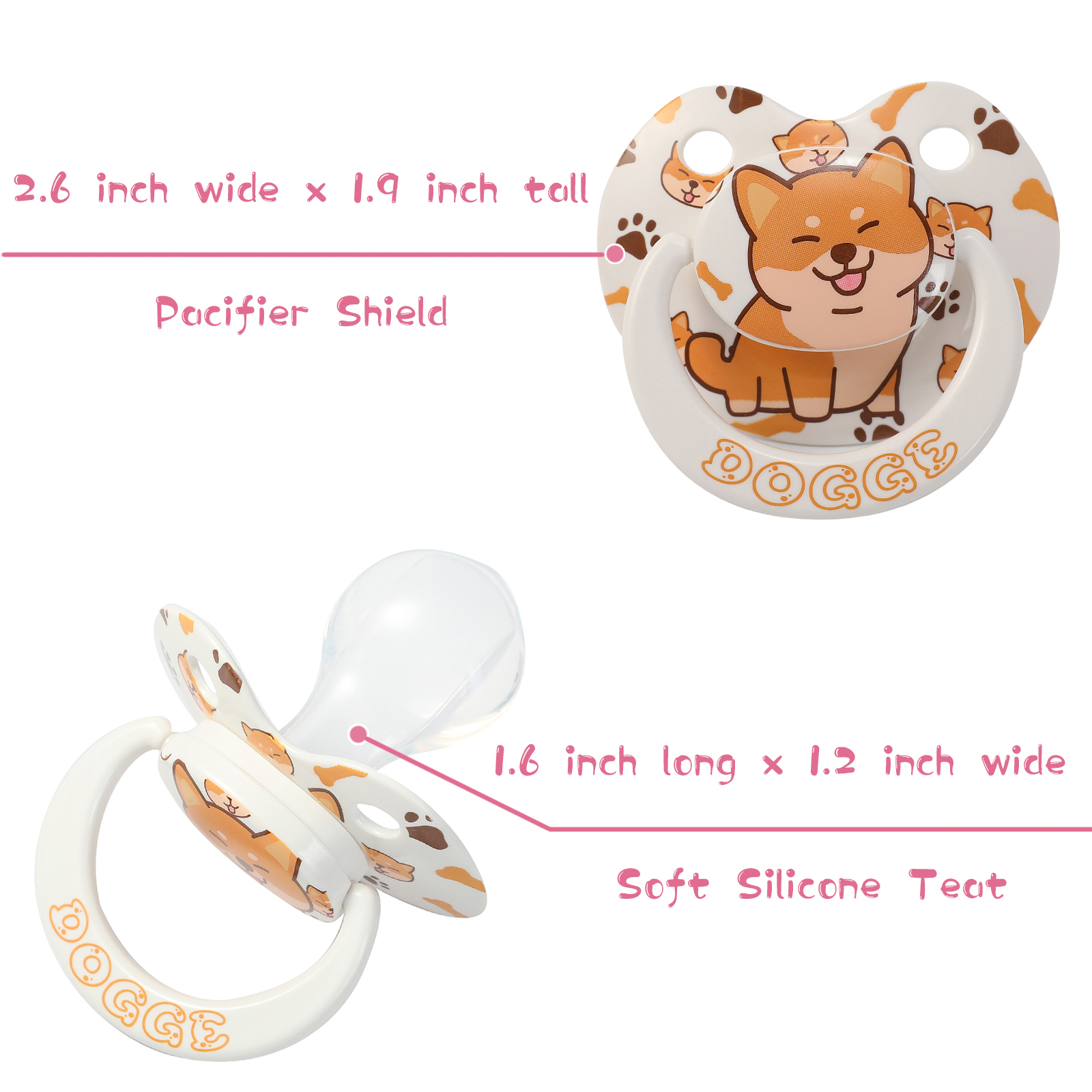 Dogge Somniumnight Adult Sized Pacifier Cute: Large Shield Binky for Anxiety Relief Butterfly Shaped - Puppy Printed Paci with Case - Image 6