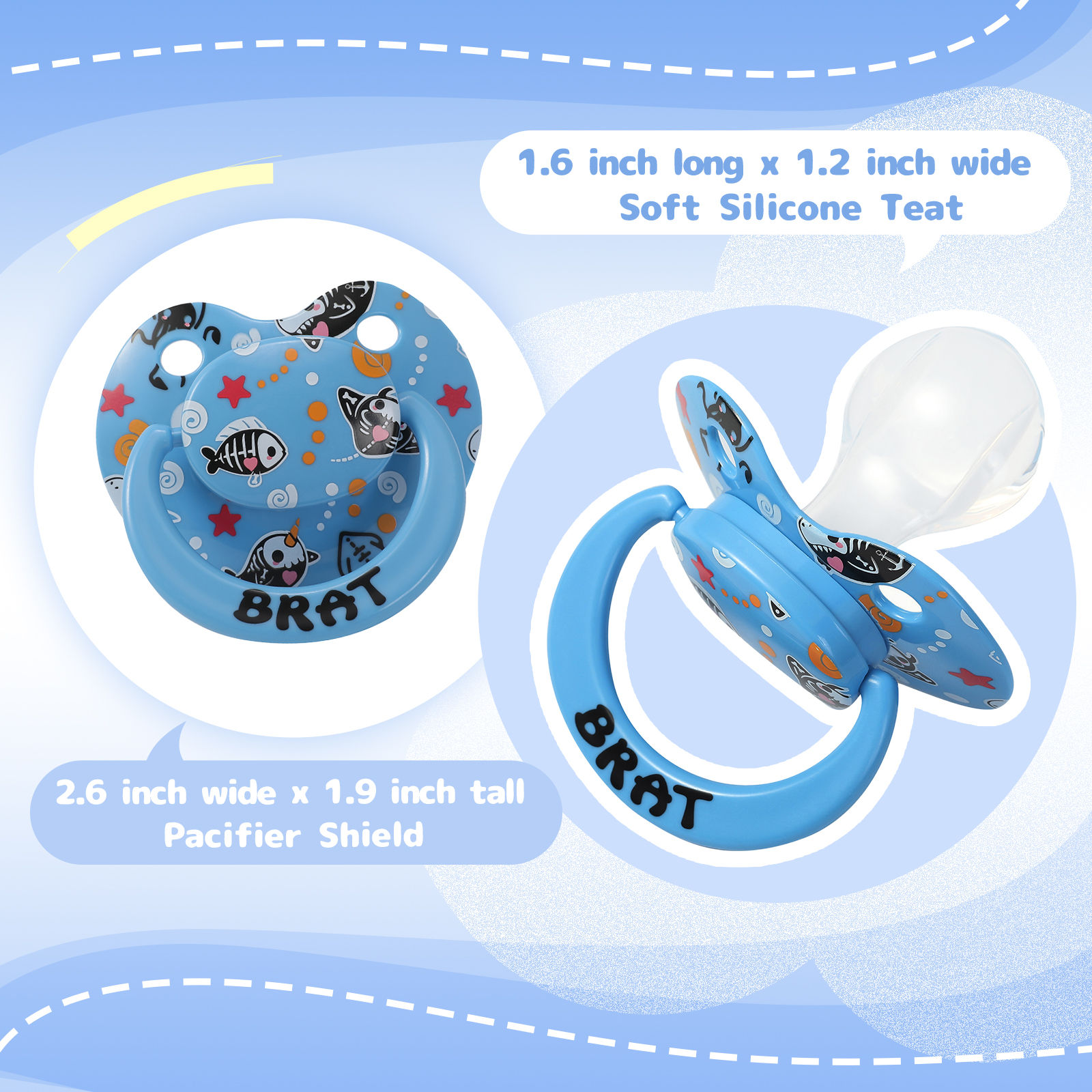 Shark Adult Sized Soft Silicone Pacifier: Large Shield Cute Paci Shark Design - Butterfly Shaped Binky for Anxiety Blue - Image 4