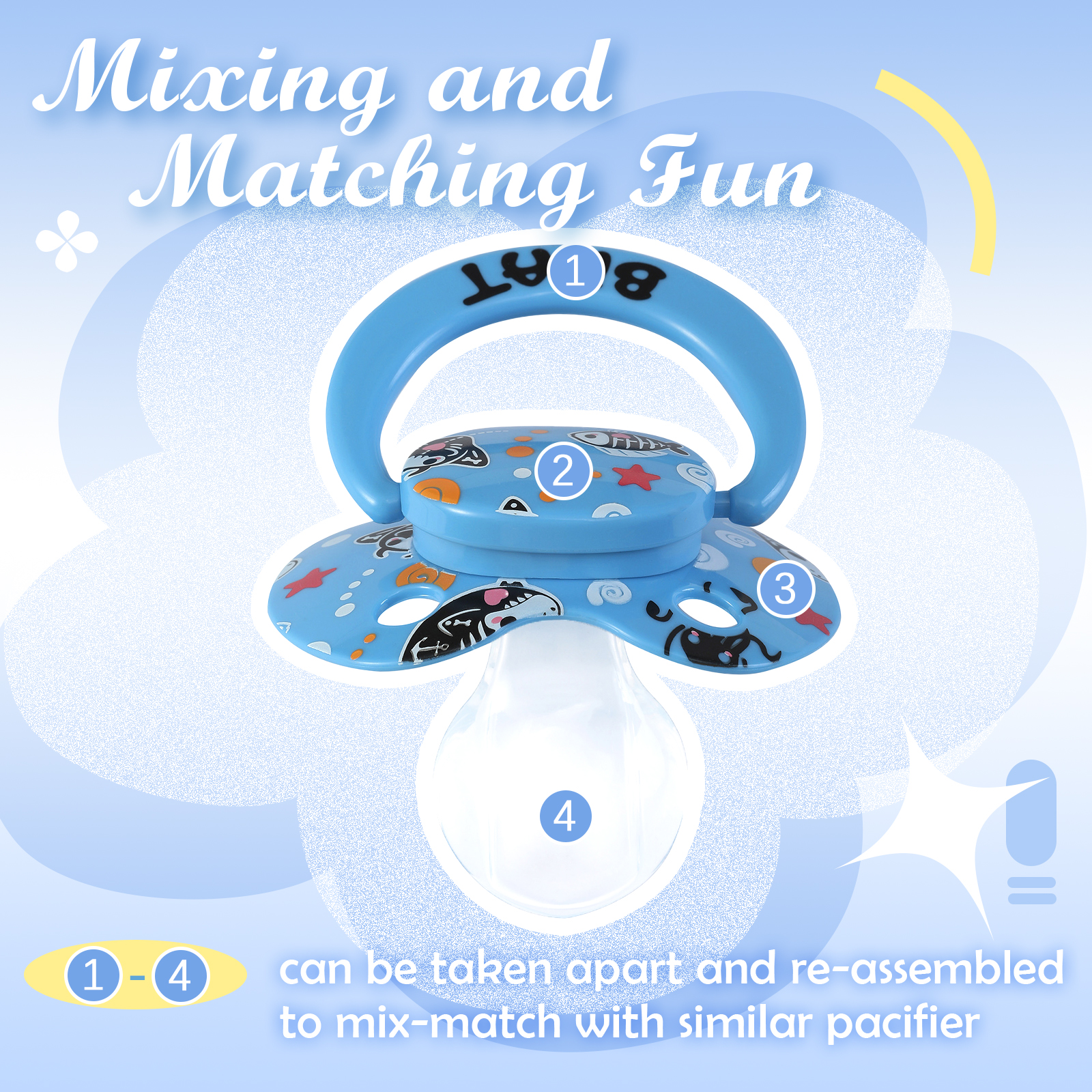 Shark Adult Sized Soft Silicone Pacifier: Large Shield Cute Paci Shark Design - Butterfly Shaped Binky for Anxiety Blue - Image 3