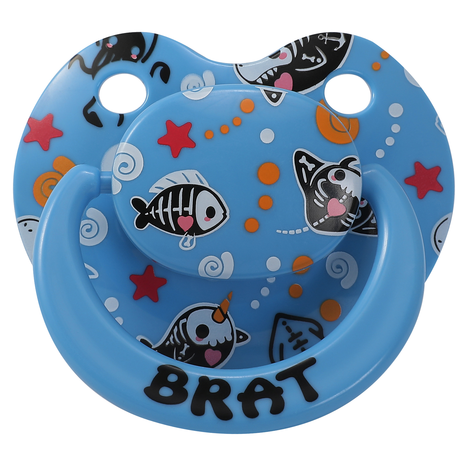 Shark Adult Sized Soft Silicone Pacifier: Large Shield Cute Paci Shark Design - Butterfly Shaped Binky for Anxiety Blue