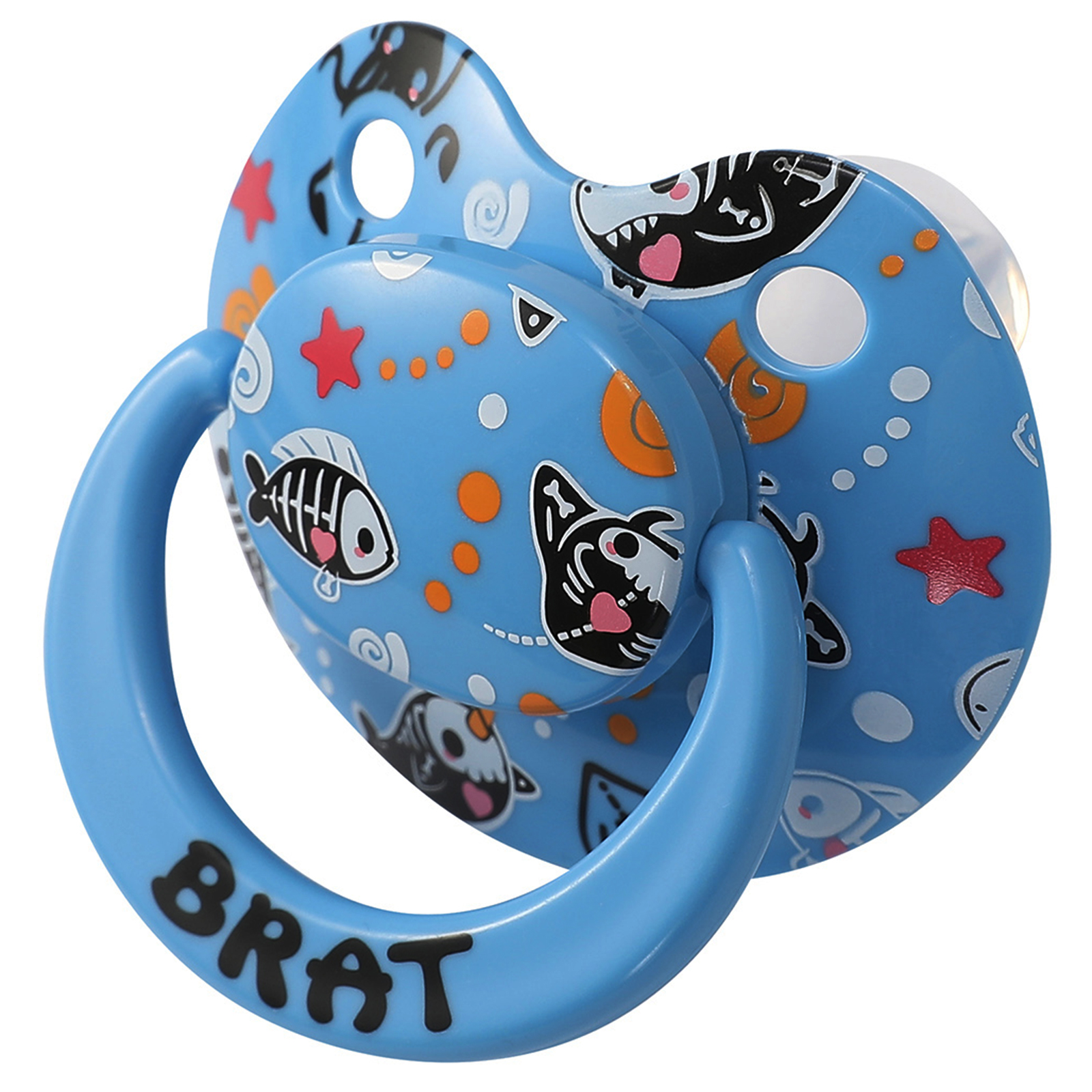 Shark Adult Sized Soft Silicone Pacifier: Large Shield Cute Paci Shark Design - Butterfly Shaped Binky for Anxiety Blue - Image 2