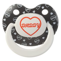 I Love Daddy - Adult Sized Pacifier Large Shield: Butterfly Shaped Cute Printed Binky - Soft Silicone Paci with Case White and Black
