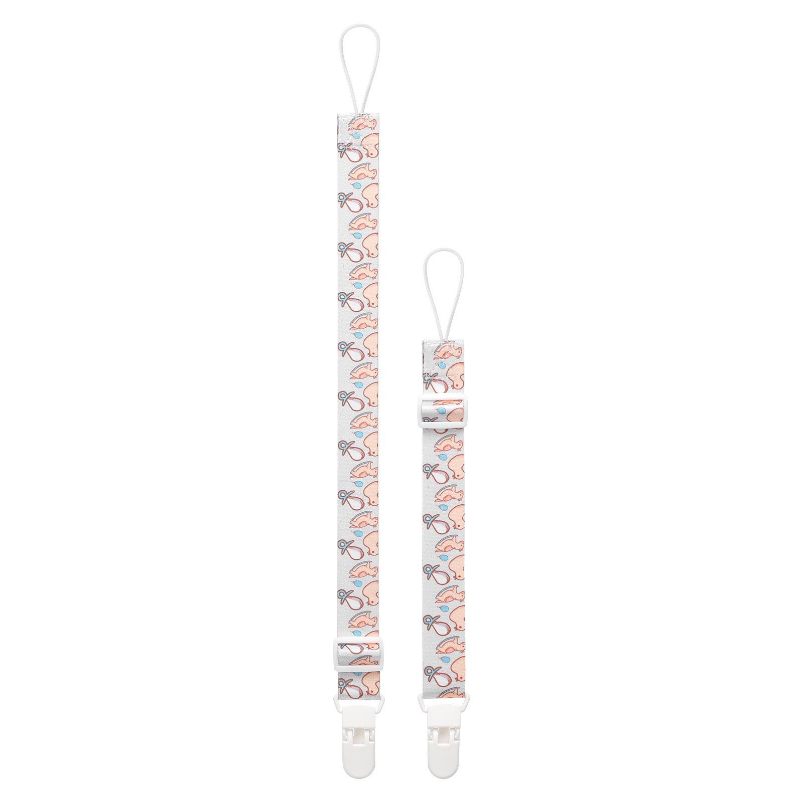 Adult Pacifier Clip Strap Holder: Adjustable Lanyard Loop Attachment - Pastel Smiley Rocking Horse Chick Rainbow Hearts - 17 Inch Long 3 Pack Set - Image 2