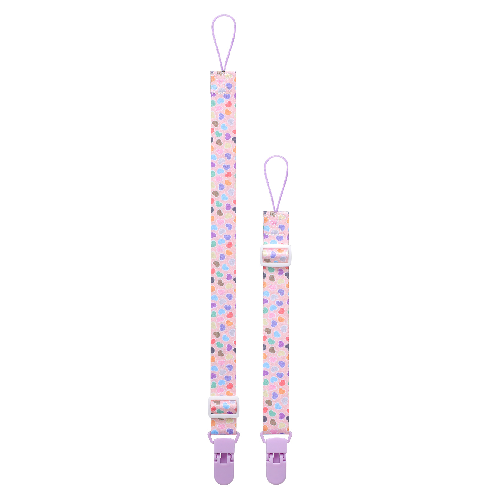 Adult Pacifier Clip Strap Holder: Adjustable Lanyard Loop Attachment - Pastel Smiley Rocking Horse Chick Rainbow Hearts - 17 Inch Long 3 Pack Set - Image 4