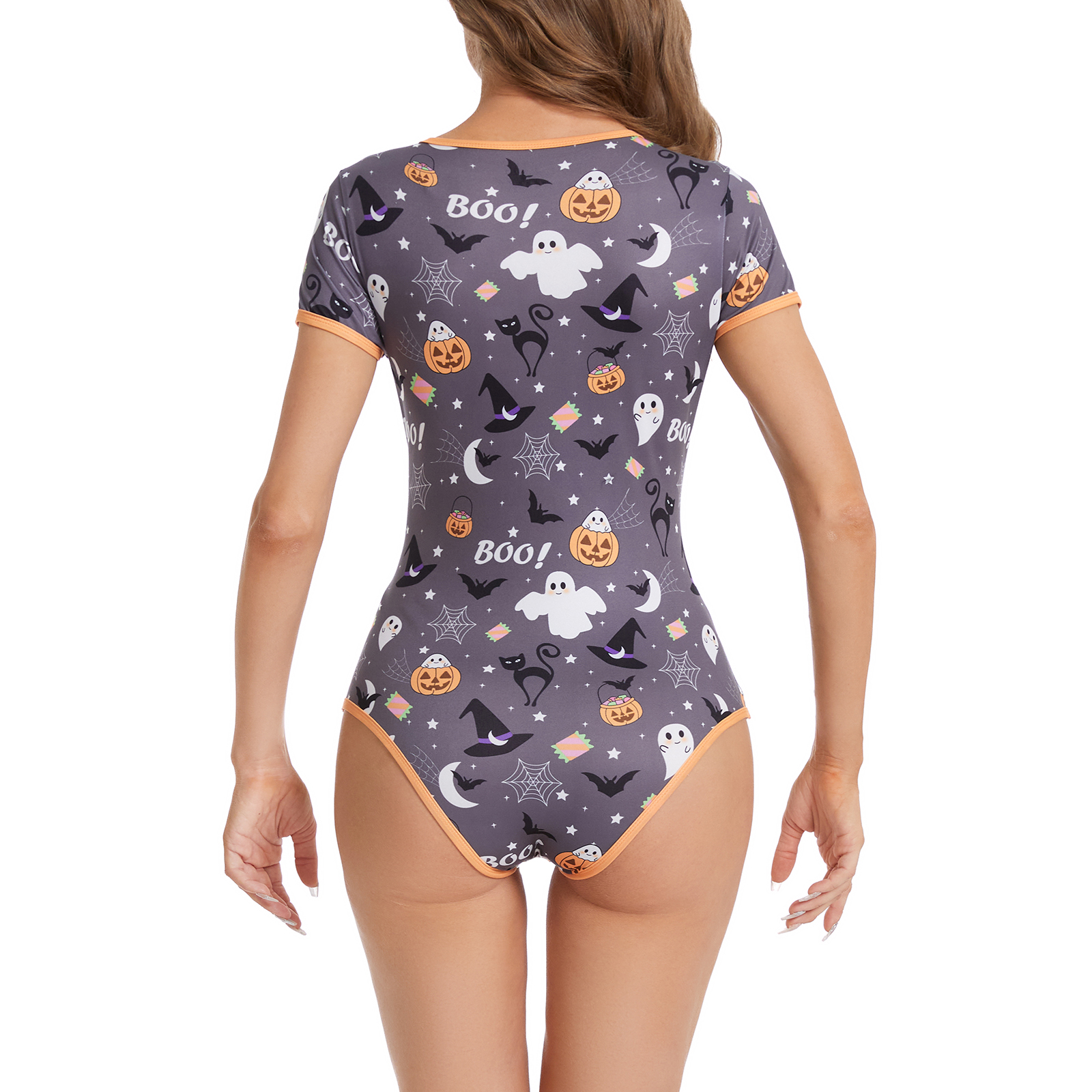 Somniumnight Halloween Onesie Pajama for Women: Spooky Cute Costumes for Adult Stretchy Bodysuit Romper Snap Crotch - Image 2