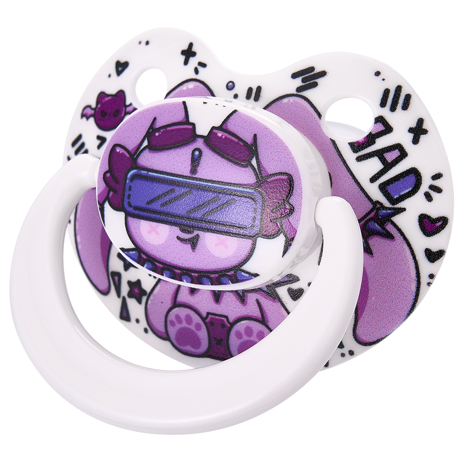 Somniumnight Cute Adult Size Pacifier: Large Shield Paci for Anxiety with Bats Clip - Bad Rock Bunny Big Binky for Autism with Case - Rabbit Soft Silicone Nipple for Sleep - Image 3