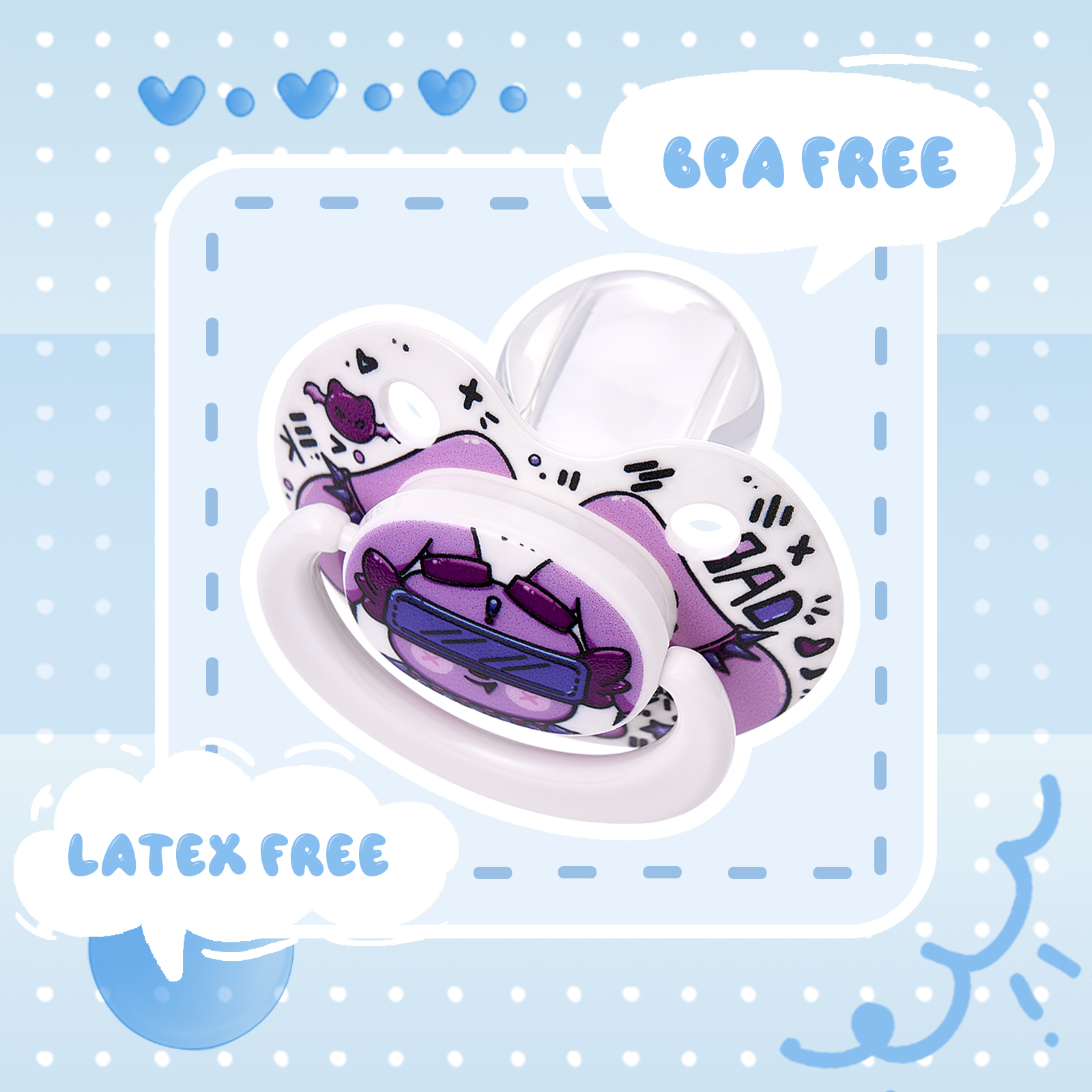 Somniumnight Cute Adult Size Pacifier: Large Shield Paci for Anxiety with Bats Clip - Bad Rock Bunny Big Binky for Autism with Case - Rabbit Soft Silicone Nipple for Sleep - Image 4