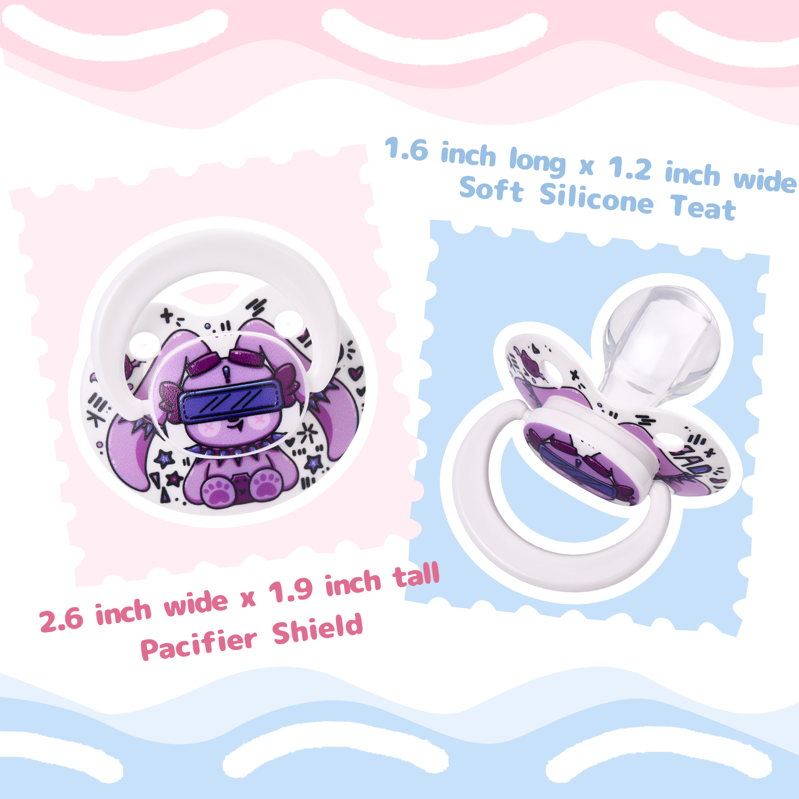 Somniumnight Cute Adult Size Pacifier: Large Shield Paci for Anxiety with Bats Clip - Bad Rock Bunny Big Binky for Autism with Case - Rabbit Soft Silicone Nipple for Sleep - Image 5