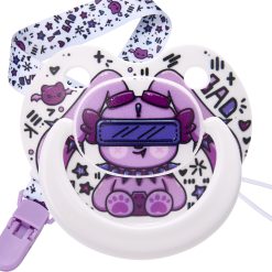 Somniumnight Cute Adult Size Pacifier: Large Shield Paci for Anxiety with Bats Clip - Bad Rock Bunny Big Binky for Autism with Case - Rabbit Soft Silicone Nipple for Sleep