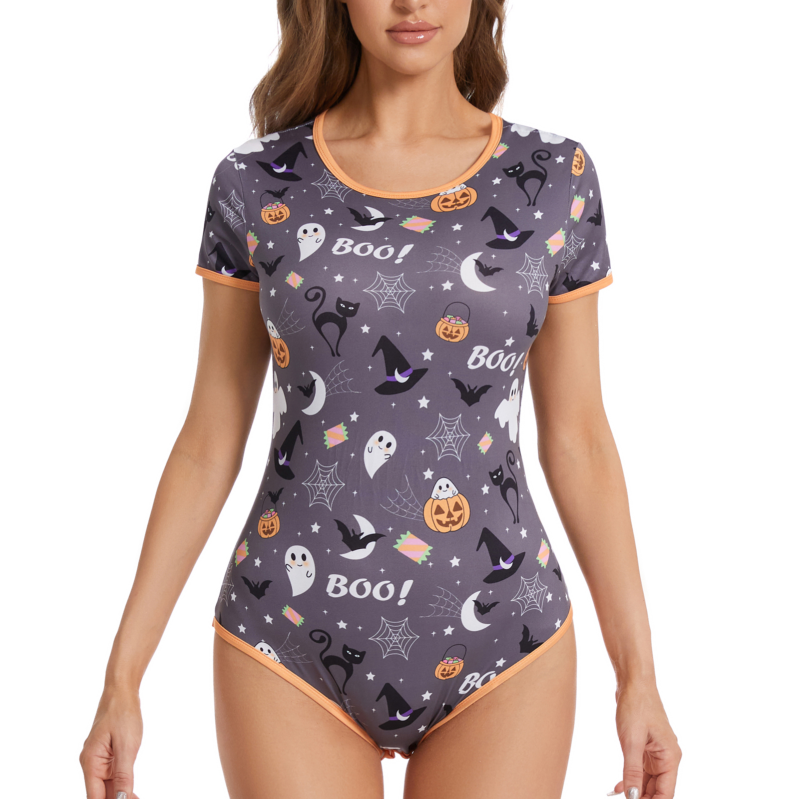 Somniumnight Halloween Onesie Pajama for Women: Spooky Cute Costumes for Adult Stretchy Bodysuit Romper Snap Crotch