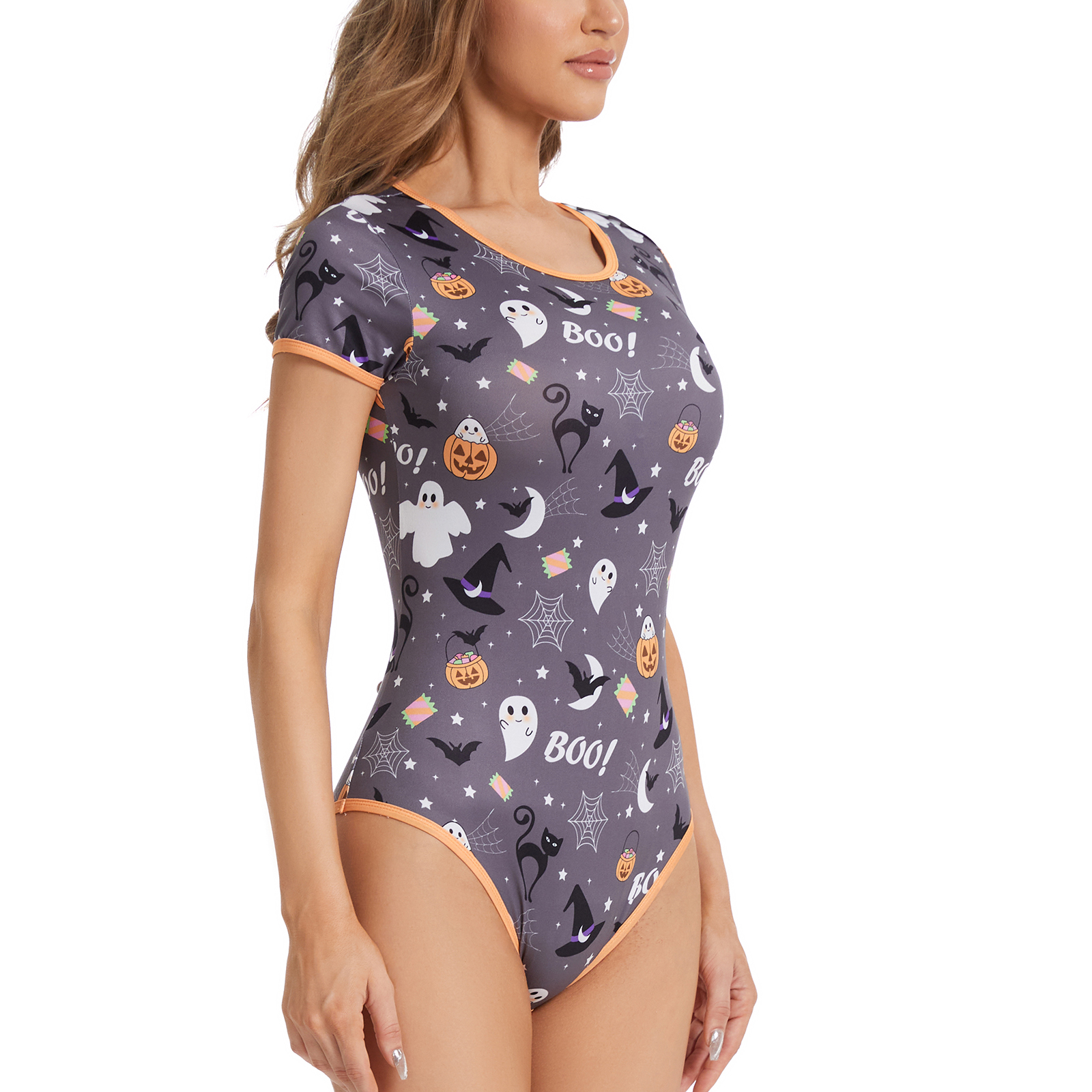 Somniumnight Halloween Onesie Pajama for Women: Spooky Cute Costumes for Adult Stretchy Bodysuit Romper Snap Crotch - Image 3