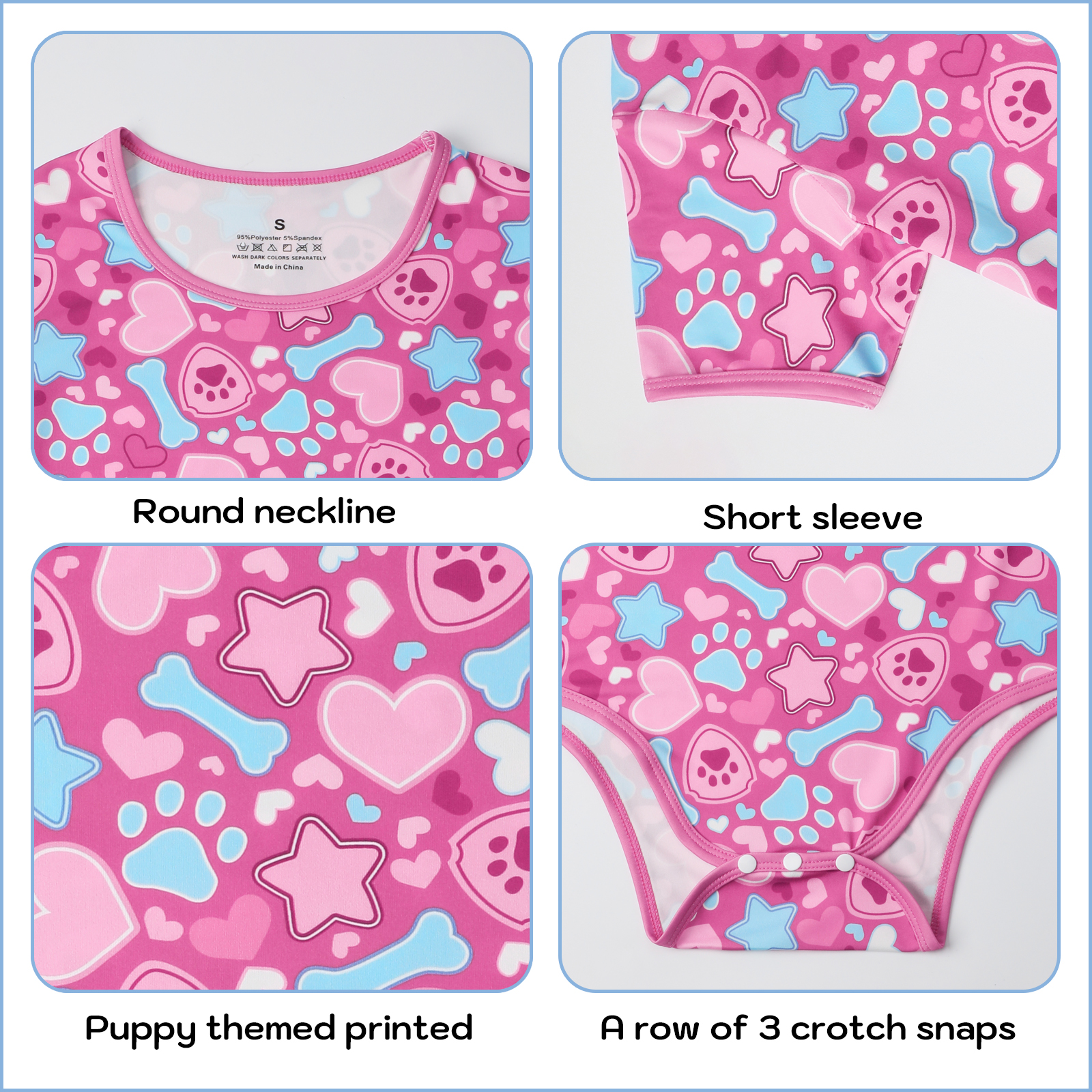 Somniumnight Adult Onesie Bodysuit for Women: Cute Stretchy Romper Snap Crotch - Kawaii Pajamas Soft Fit Gift for Sleepwear - Short Sleeve with Button Puppy Paw Print Pink - Image 5