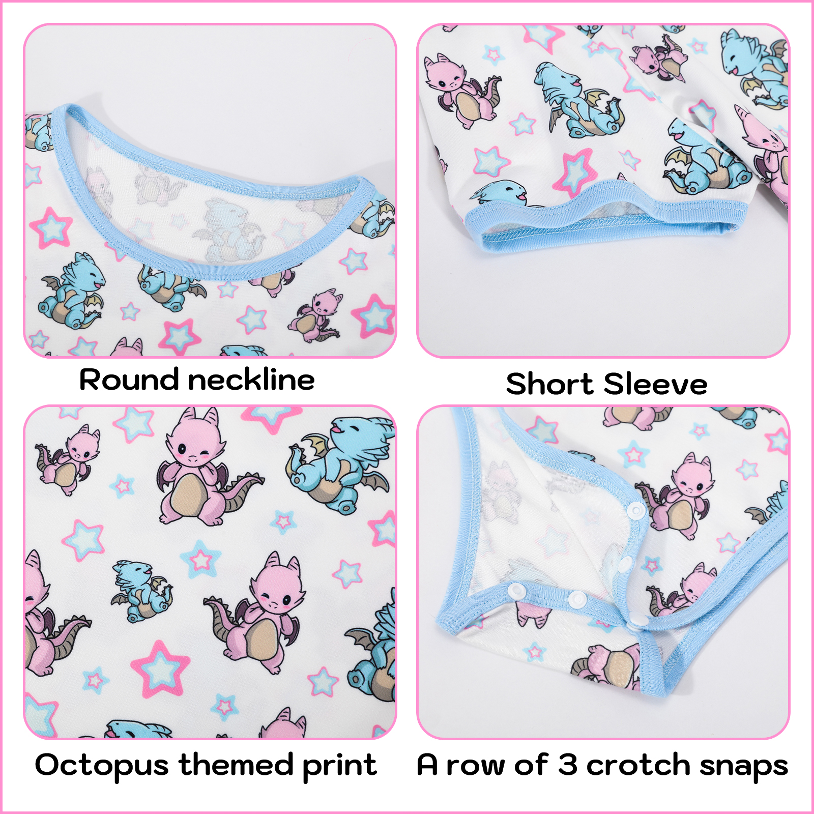 Sexy Adult Onesie Pjs for Women: Snap Crotch Romper Pajamas with Dinosaur & Dragon Print - Short Sleeves Casual Bodysuit - Image 5