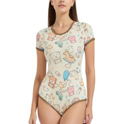 Adult Baby Onesie Snap Crotch: Age Regression Clothes for Women - Kawaii Bear Pajamas with Botton Down Under Stretchy Romper