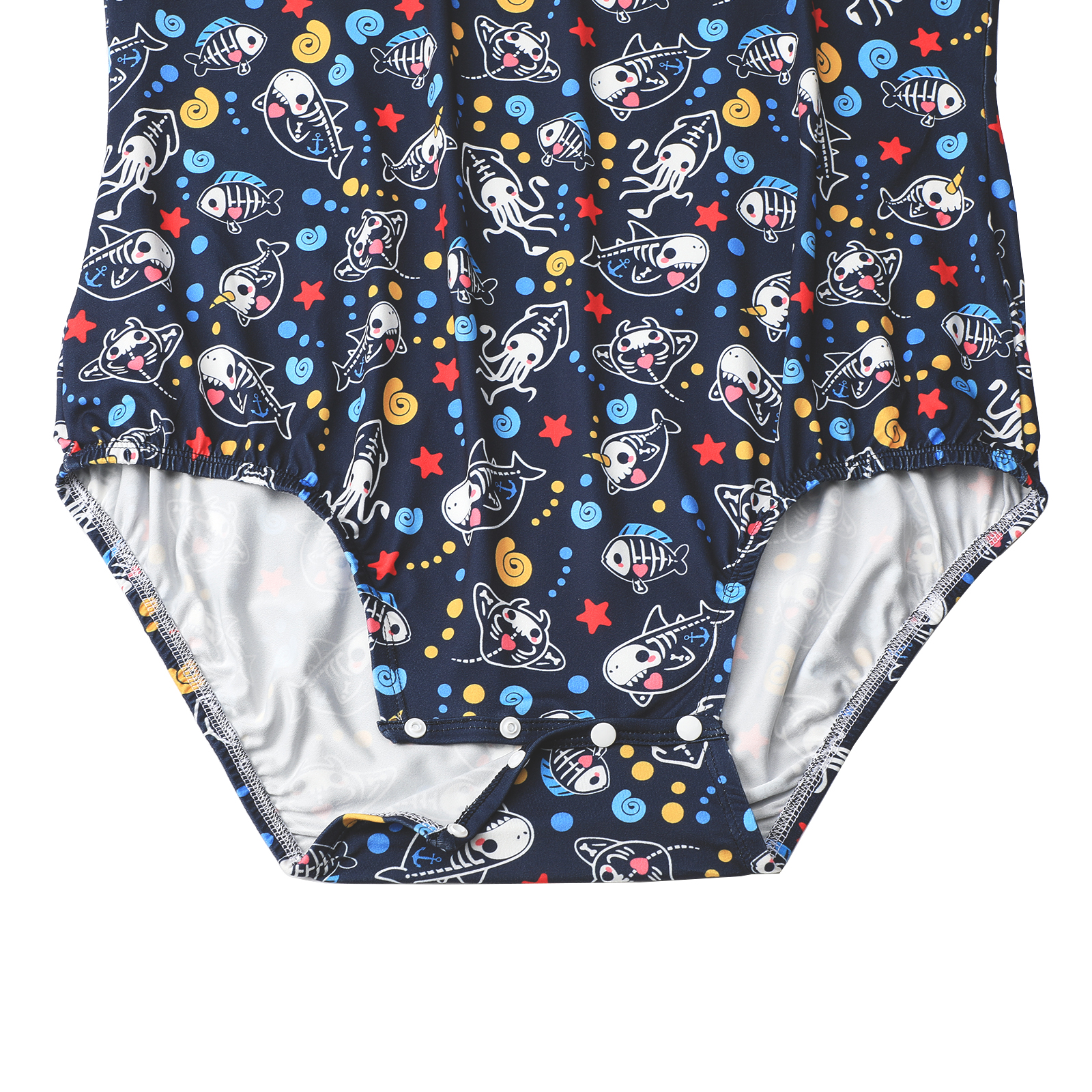 Somniumnight Adult Onesie Pajamas for Mens: Snap Crotch One Piece Shark Blue Bodysuit - Short Sleeve Cute Romper Underwear - Image 5