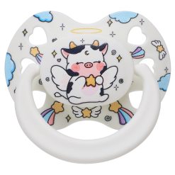 Cute Adult Size Pacifier for Anxiety: Angel Cow Soft Silicone Heart Shaped Paci for Stress Relief and Autism - Bigshield Binky for Sleep Gag Gift with Case White
