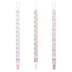 Adult Pacifier Clip Strap Holder: Adjustable Lanyard Loop Attachment - Pastel Smiley Rocking Horse Chick Rainbow Hearts - 17 Inch Long 3 Pack Set