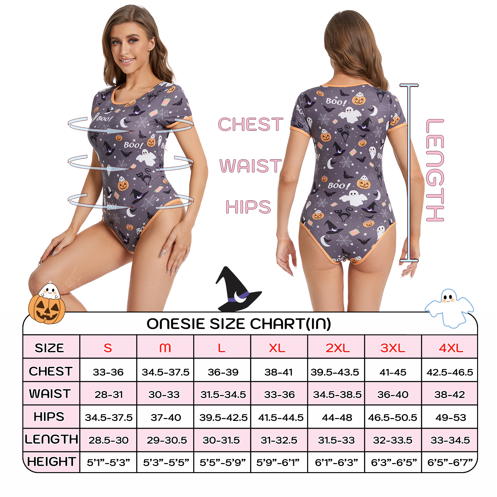 Somniumnight Halloween Onesie Pajama for Women: Spooky Cute Costumes for Adult Stretchy Bodysuit Romper Snap Crotch - Image 6