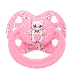 Silicone Adult Pacifier Anxiety Relief: Large Size Binky Clear Nipple-Heart Cutout Cute Winged Angel Cat Print - Stress Sleep Sensory Comfort Paci Big Shield Pink