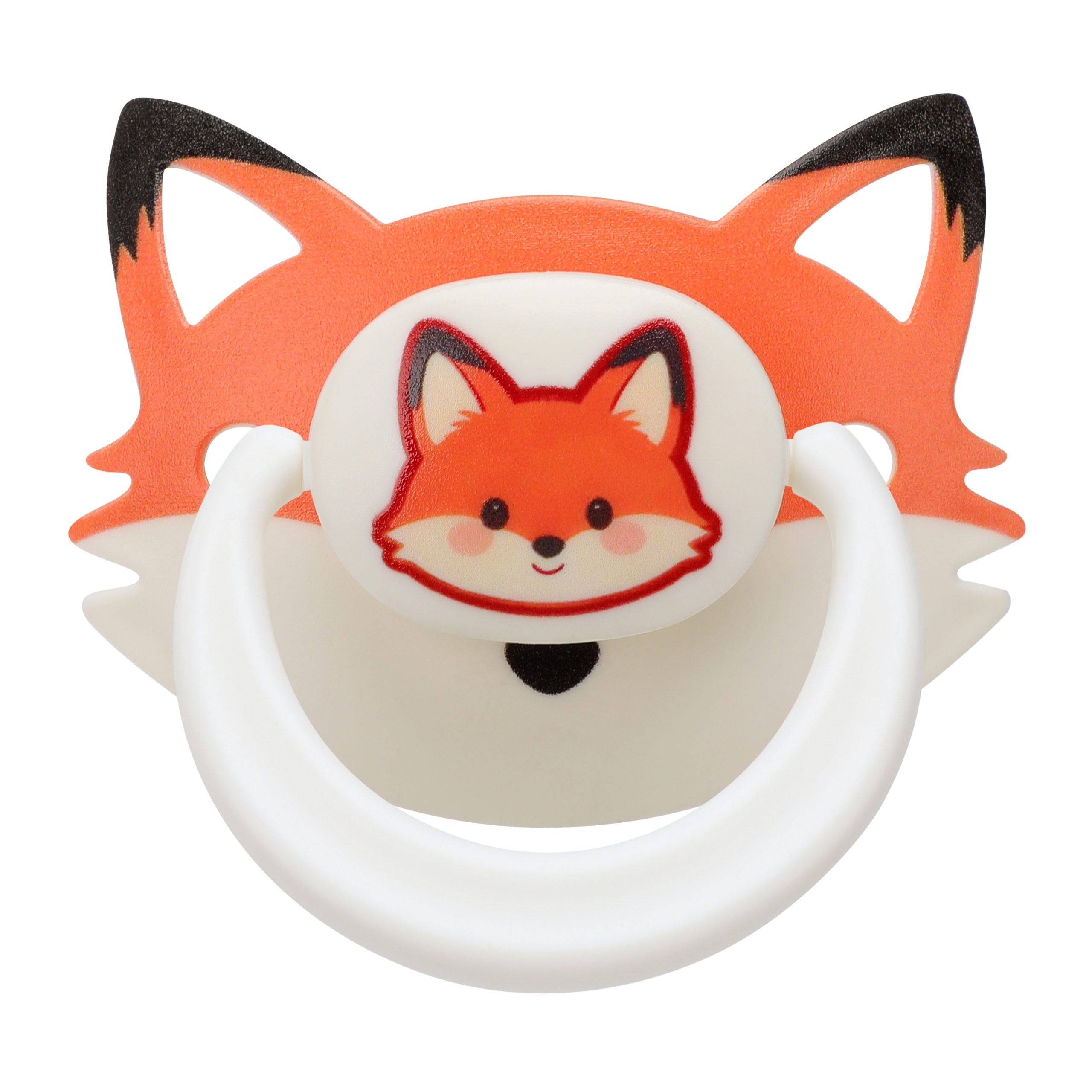 Silicone Adult Pacifier Anxiety Relief: Fox Binky Cute Paci Large Nipple - Big Size Shield with Pointed Ears Ring Handle Air Vents Clear Tip Giant Stress Sensory Comfort Special Needs for Autism Sleep